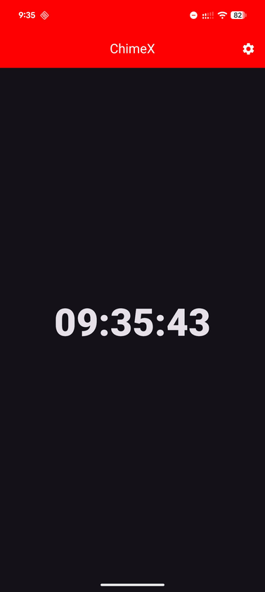 The full-screen clock on an Android phone, dark, reading 09:35:43